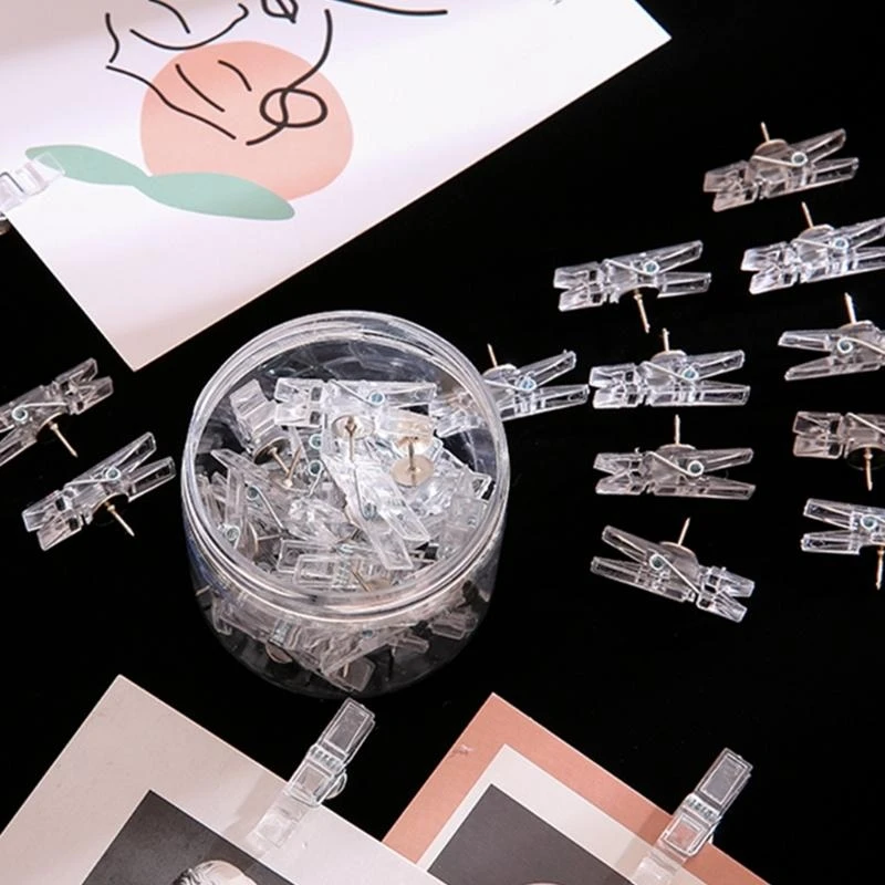 090F 20PCS/แพ็ค pushpins สีตกแต่งชุด clear clear clip-like tacks ที่เหมาะสำหรับการแสดงไฟล์ po