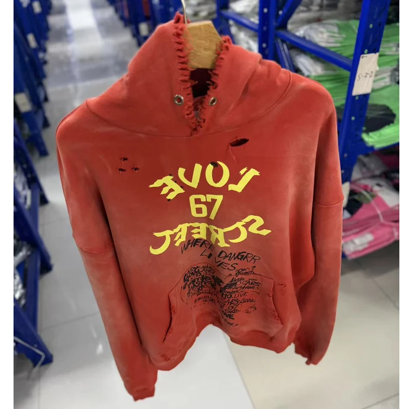 New Wash Do Old Vintage Hoodies High Street Trend Brand High-quality Real Picture Paly Hooded Sweatshirt Stock