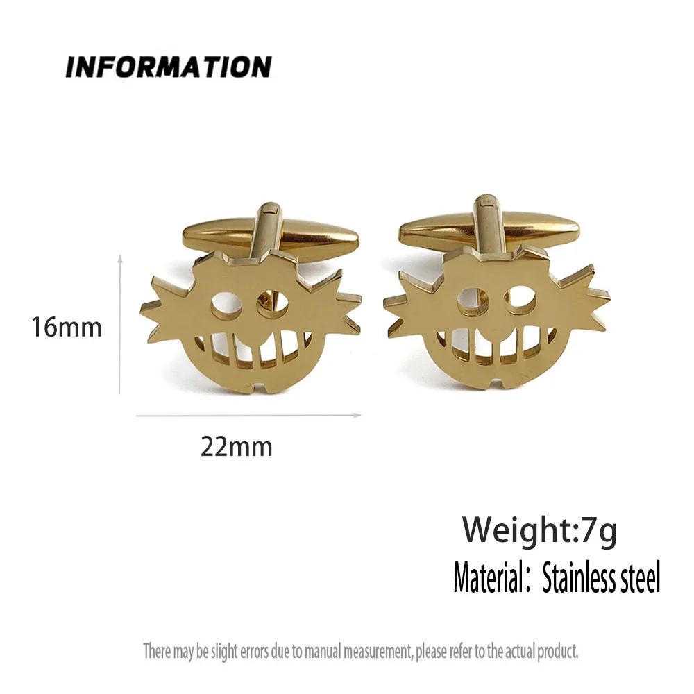 Charm Series Cat Smiley Face Spinki do mankietów Męskie francuskie spinki do krawatów Koszula Pozłacana biżuteria ze stali nierdzewnej Wykwintne prezenty dla mężczyzn