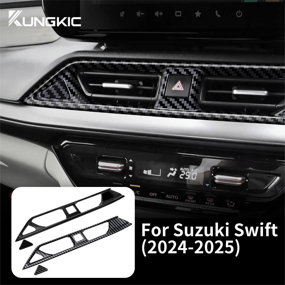 For Suzuki SWIFT 2024 2025 Glossy Black Carbon Fiber Style ABS Car Air Outlet of Central Control Dashboard Frame Sticker