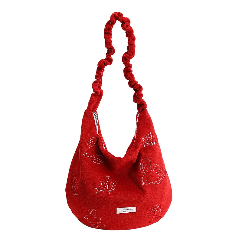 

Large-capacity, high-end commuter crossbody tote bag for women for autumn and winter2025New embroidered red shoulder bag