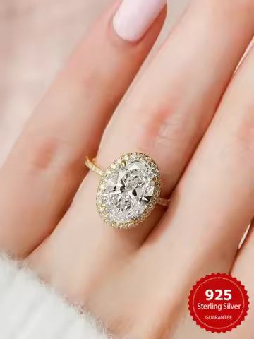 925 Sterling Silver Fashion Oval Shiny Full Zircon Ring For Women Match Daily Outfits Party Luxury High Quality Fine Jewelry