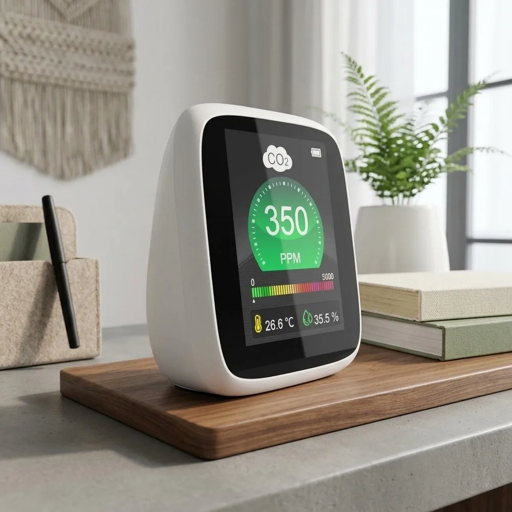 Air Quality Detector with NDIR Sensor Range 400-5000 ppm Temp Humidity Measurement Switchable Units ABS Material