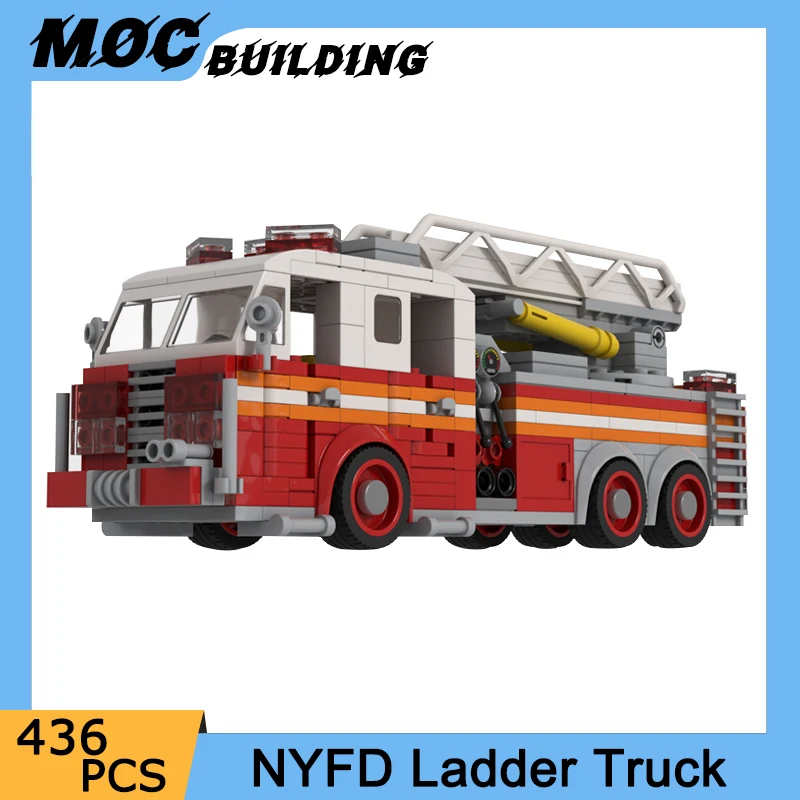 

MOC Simulated City Fireman Rescue Ladder Truck Fire Brigade Vehicle Building Block Firefighting Car Model Educational Xmas Toys