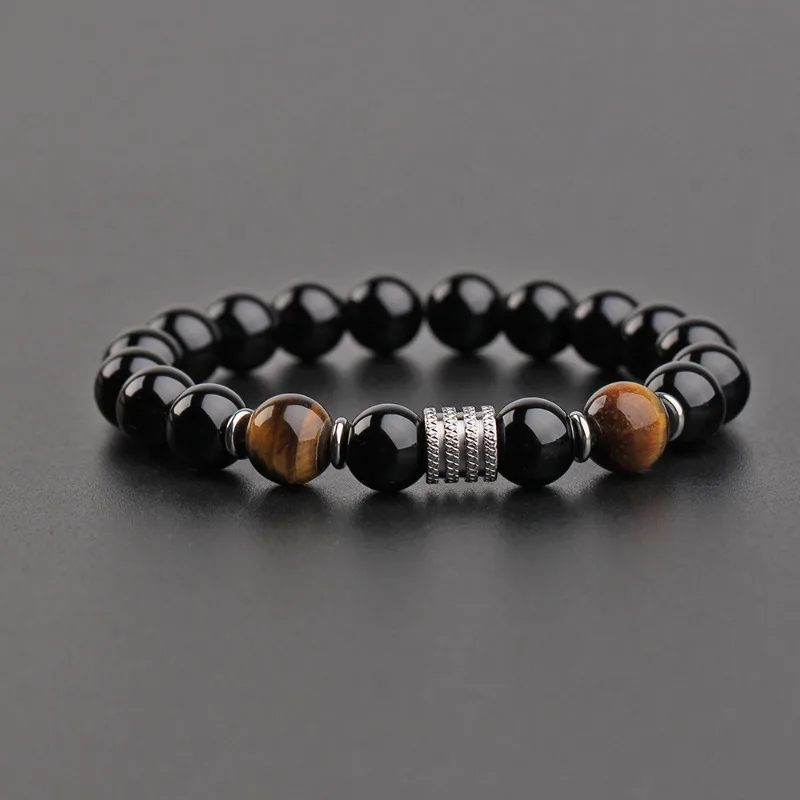 New Tiger Eye Obsidian Stainless Steel Bracelet for Men Natural Gem Beaded Bracelets 2023 Fashion Father's Day Jewelry Gifts