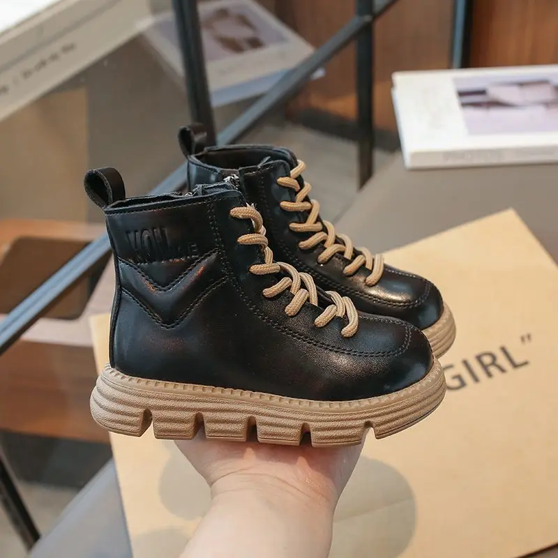 الأطفال 2026 الخريف الشتاء الأحذية النمط البريطاني الدافئة أحذية بوت قصيرة الفتيات الفتيان لينة المضادة للانزلاق صوف مبطن أحذية غير رسمية #3