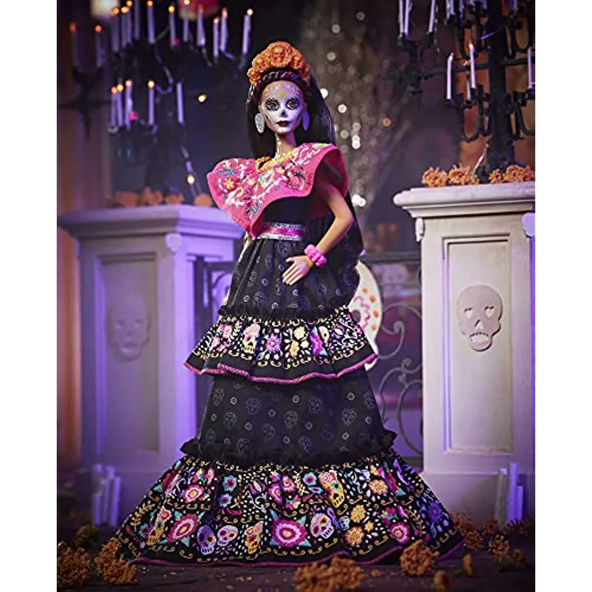 Original Barbie 2021 Dia De Muertos Doll  Wearing Embroidered Dress Flower Crown Calavera Face Paint Gift for Collectors