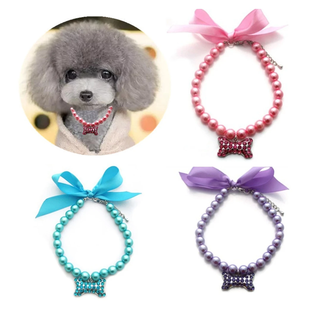 Luxury Pet Coller Puppy Dog Cat Faux Pearl Pearl Necklace Pet Kitten Accessories Bone Diamond Pets Dogs Cats Collar Puppy Collar