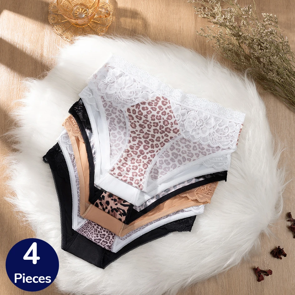 BZEL 4 Teile/satz Spitze frauen Höschen Leopard Weibliche Aushöhlen Sexy Dessous Haut-Freundliche Briefs Bequeme Unterhose Heißer Verkauf