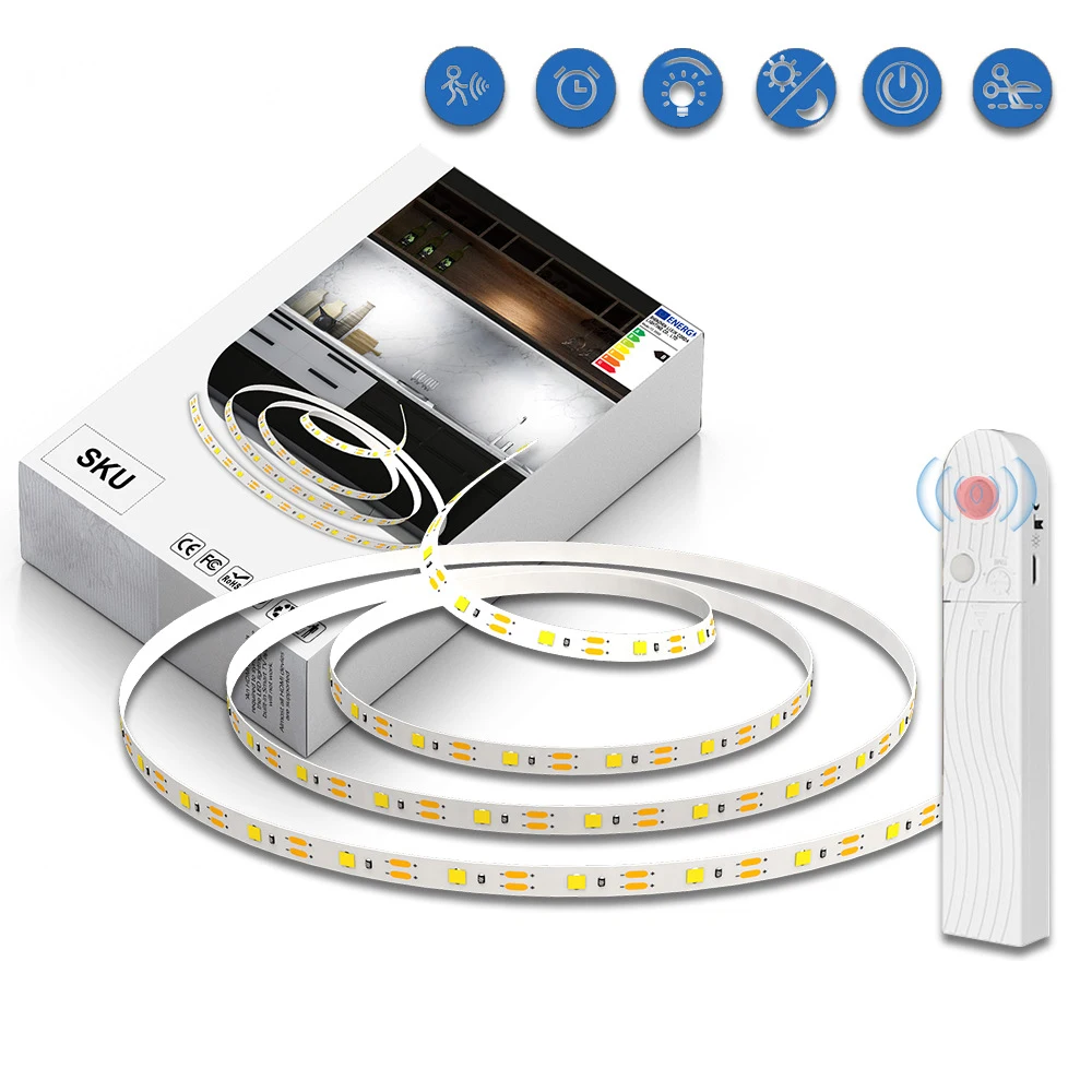 LED Sensor Light Strip para gabinete, luz noturna para debaixo da cama, armário laminado de cozinha, armário para sapatos, luz de tira longa