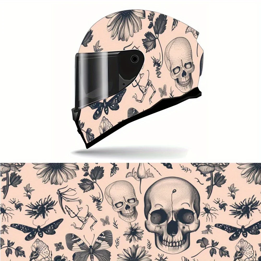 Vinil Adesivo para Capacete de Moto PVC com Estampa de Caveira, Flor e Borboleta, Adesivo Impermeável Autoadesivo, Película Decorativa Anti-Risco para