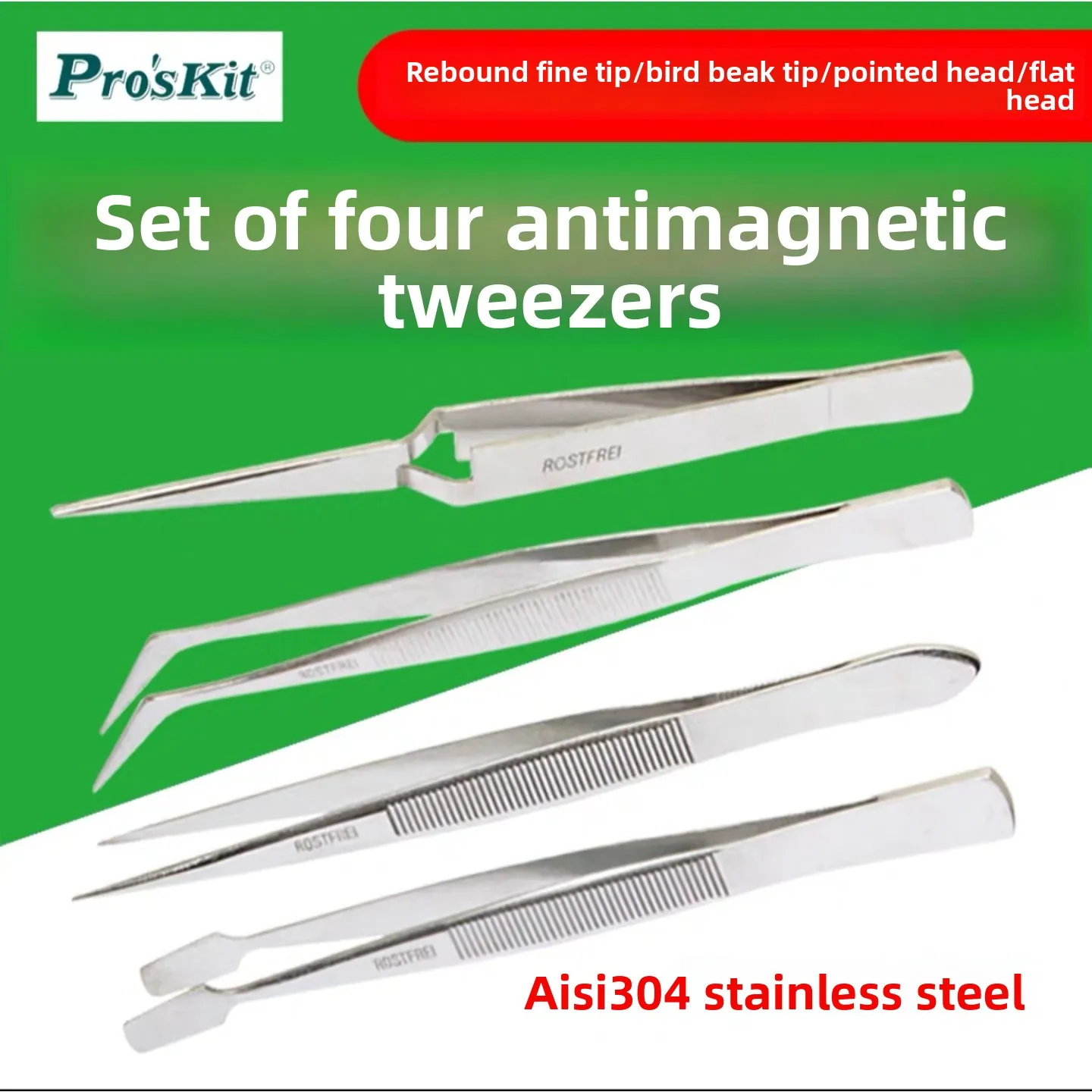 

808-389 High Precision 304 Stainless Steel Tweezers with Sharp Tip And Bend Quick Fix Tool Pliers for Repairing