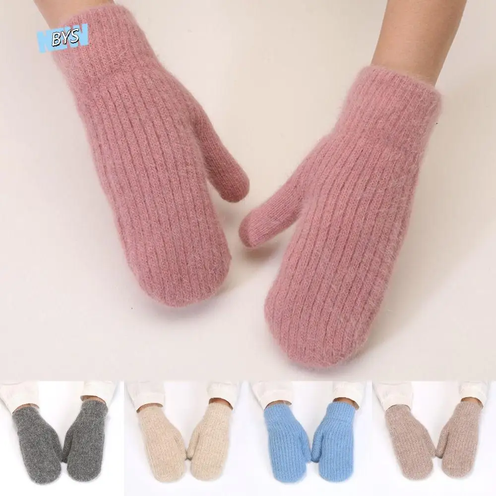 

Fashion Solid Color Women Knitted Gloves Windproof Thickened Knitted Woolen Gloves Warm Mittens Full Finger Gloves Outdoor