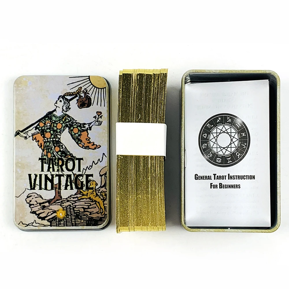 Vintage Tarot Cards Tin Box Set 78 Cards English Version Fortune Divination Board Game With Paper Guidebook for Beginners