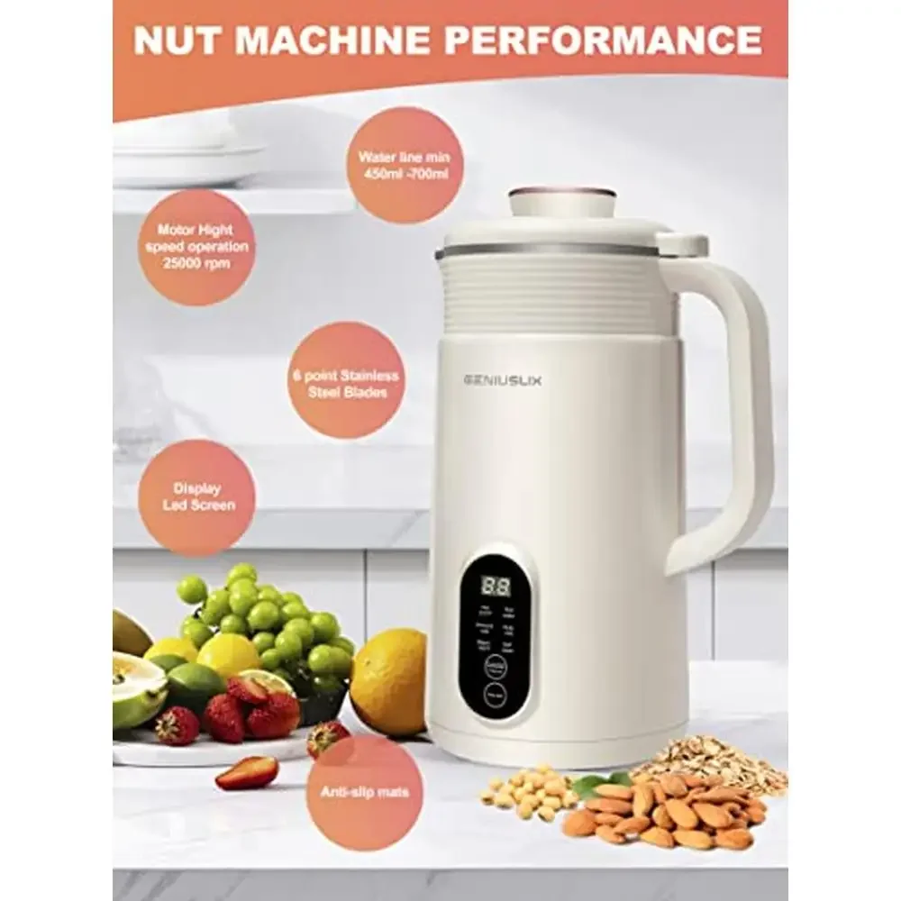 Homemade Nut Milk Maker Auto Clean Temperature Control Ideal Plant-Based Beverages Vegan Soymilk Juice Smoothies 700ml Capacity