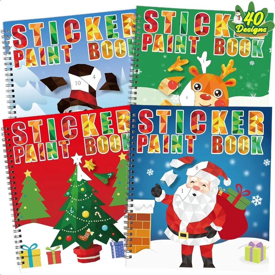 

4 шт. рождественские поделки для детей 48 лет, наклейки с красками, книги включает в себя Санта-Клаус, снеговик, эльф, гном и другие дизайны, подарок для вечеринки