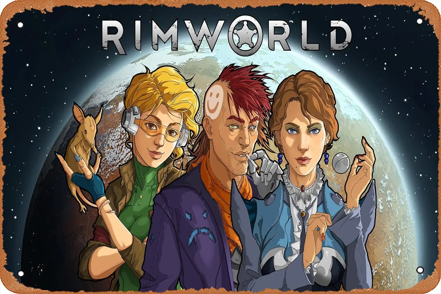 Video Game, Rimworld Plaque Poster Metal Tin Sign Vintage Wall Signs for Cafe Bar Home Pub Man Cave Garage Restaurants Wall sign