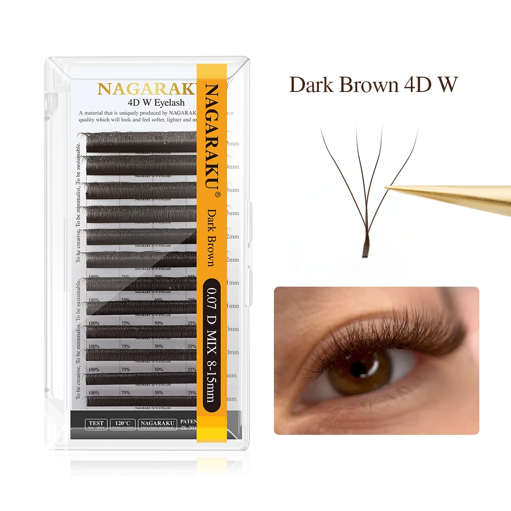 NAGARAKU Braun Dunkelbraun 3D/4D/5D W-Form Handgewebte Vorgefertigte Fächer-Wimpernverlängerungen Volle Wimpern Natürlich Weich Leicht Matt Dicht – Detail 21