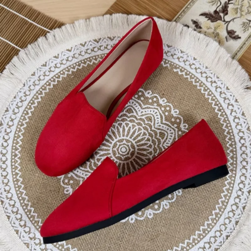 Women\'s Long Toe Seam Flats Long Toe Flock European And American Loafers For Driving And Walking Wide Fits Plus Sizes 33-48 28cm