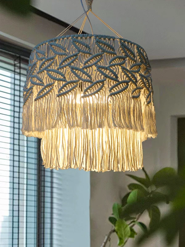 Bohemian Woven Lampshade Cotton Rope Handmade Weaving Home Decorative Lighting Hotel Creative Suspension Lamp Decoration