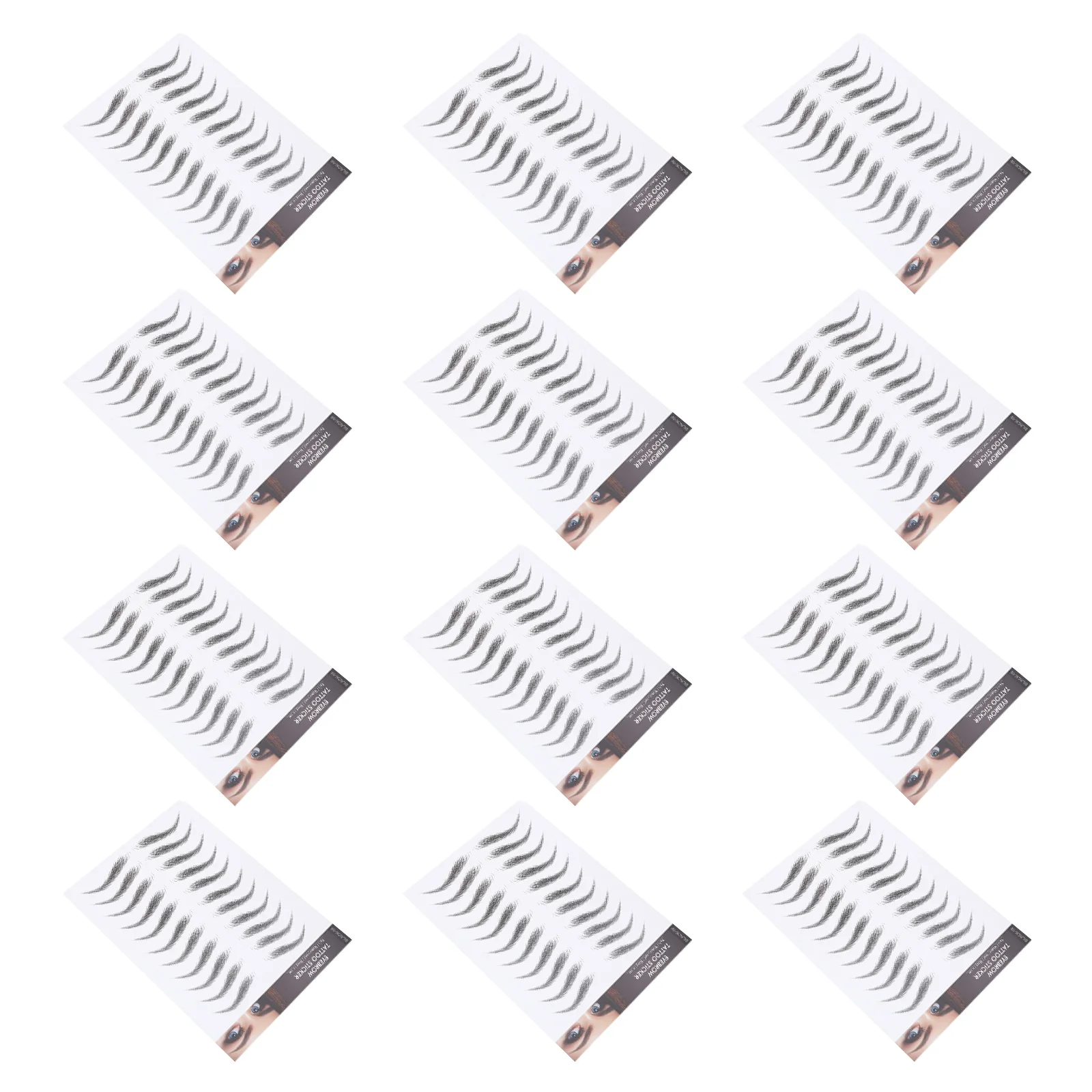 

12 Sheets Waterproof Eyebrow Stickers Man Nail Tattoos Transfer Kit Tool