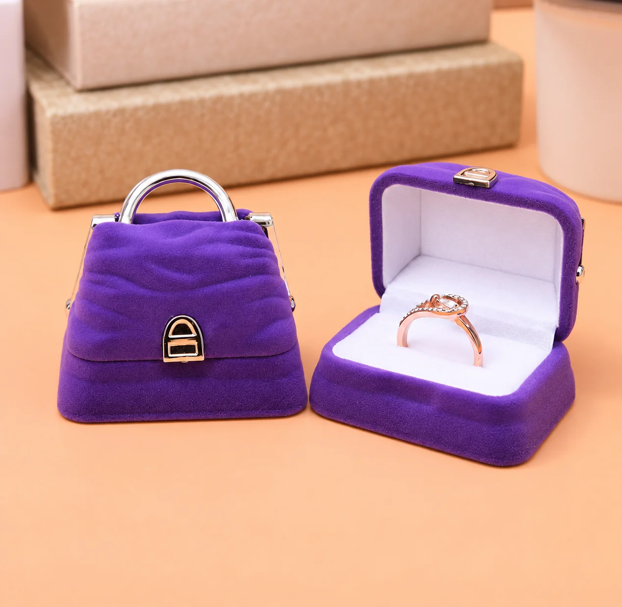 Fashion Handbag Design Jewelry Packaging Case Cute Mini Flocked Velvet Jewelry Box for Women Girls Rings Necklaces Earrings 1PCs