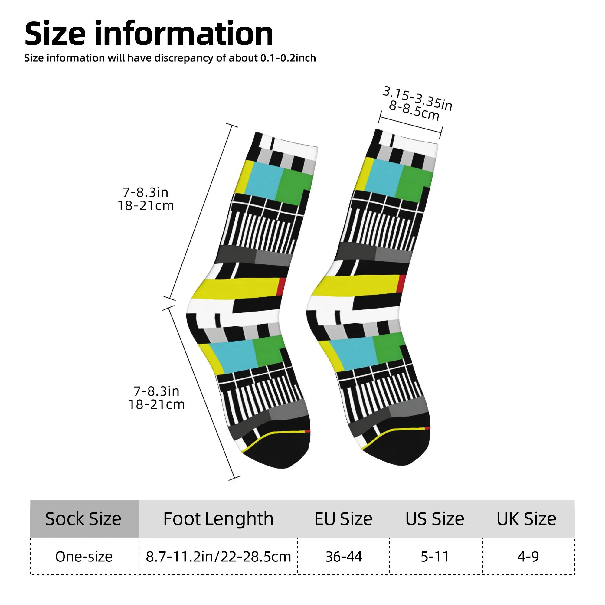 1pc Test Screen No Signal Printed Men's Socks  Novelty Hip Hop Harajuku Pattern Crew Sock Casual Gift