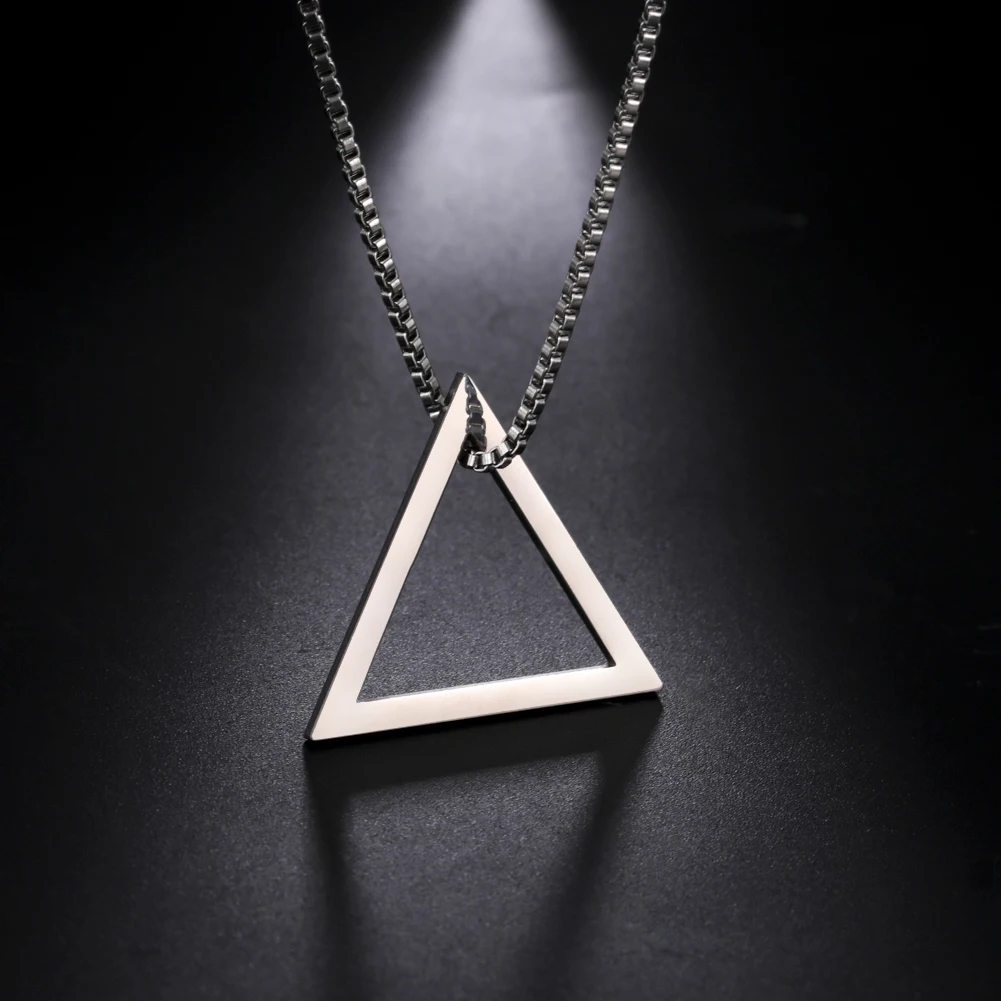 Dreamtimes Inverted Triangle Pendant Necklace Geometric Stainless Steel Chain Streetwear Hip hop Guy Jewelry For Men Necklace