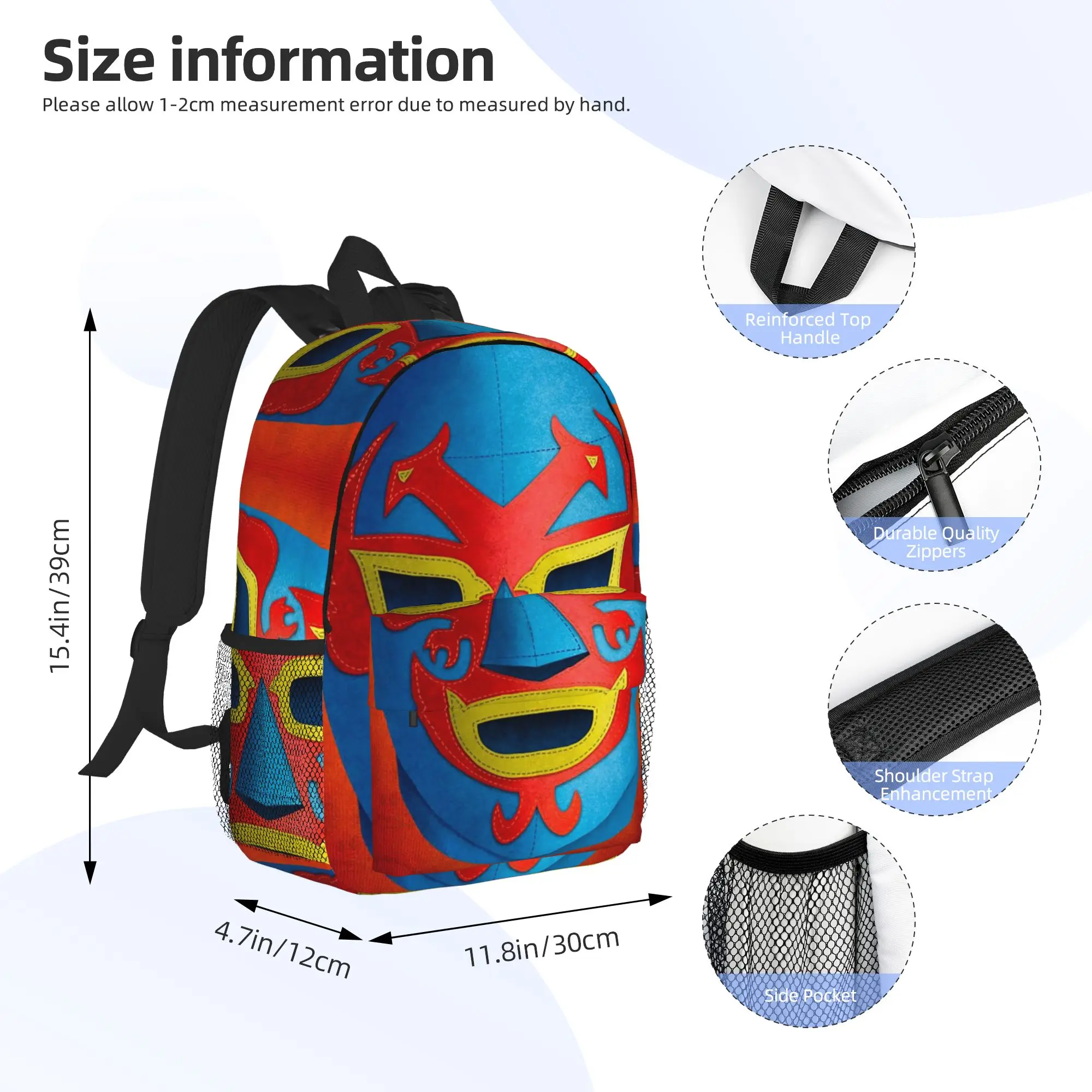 Colorful Mexican Wrestler Luchador Backpack Hot Sale Daypack  Boys Girls BookBag Shoulder Bags for Men Women School Bag