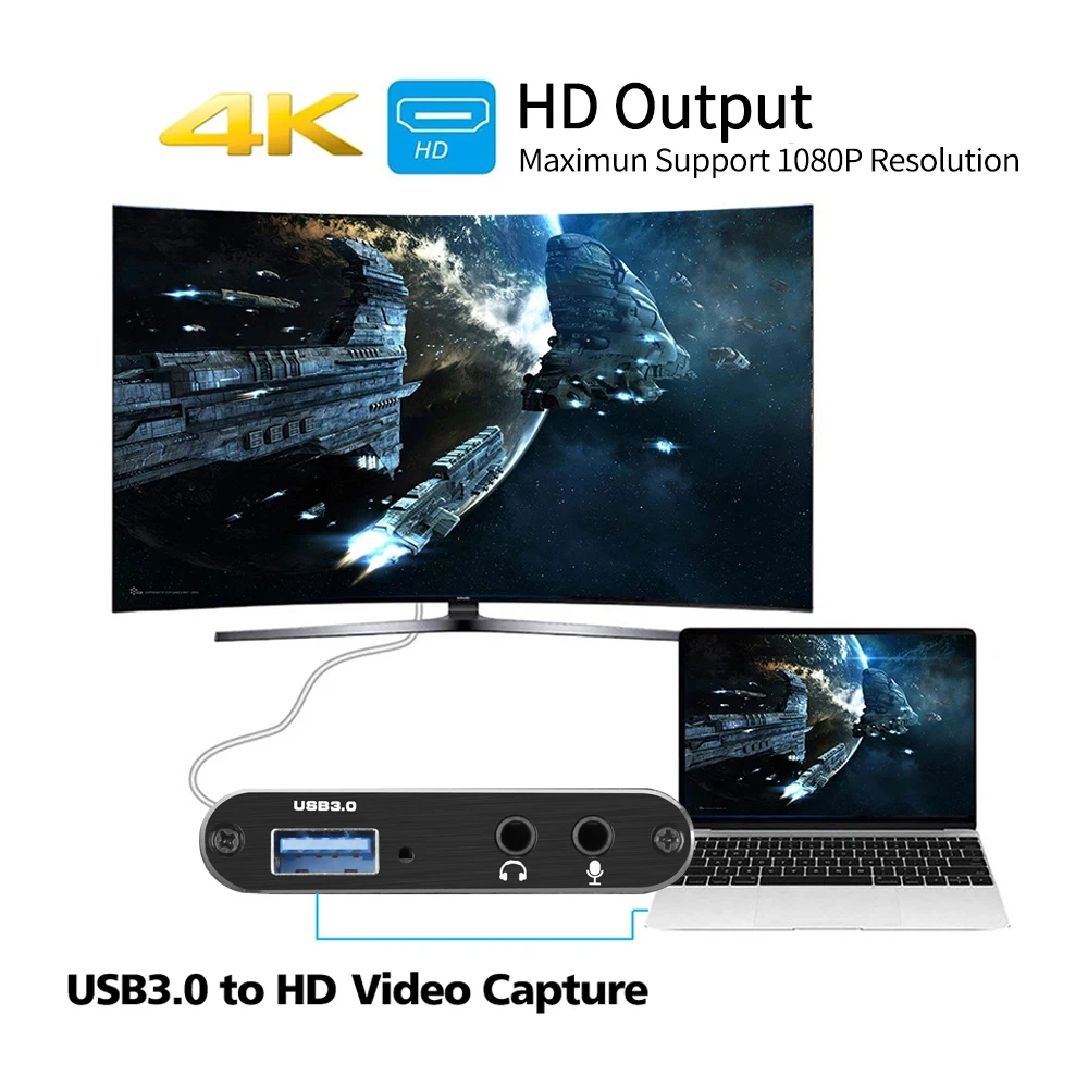 4K Video Capture Card 1080P 60fps HD Camera Recording Box HDMI to USB 3.0 PC Live Streaming Grabber Recorder
