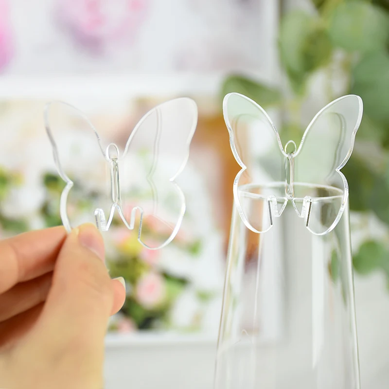 5/30 pezzi di segnaposto con sedile a farfalla trasparente, biglietti da visita a farfalla rotondi, bicchiere di vino, carta di carta, decorazioni per feste, festival di nozze