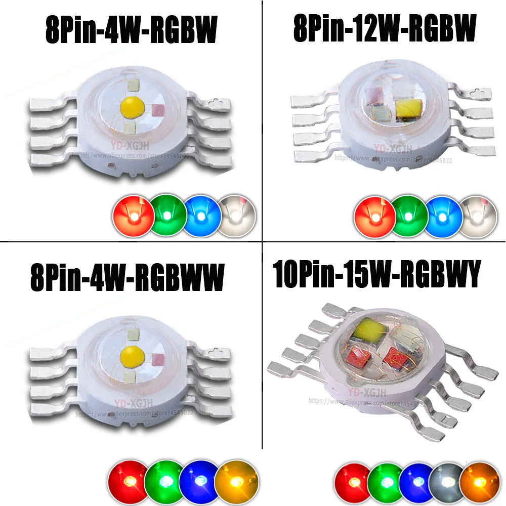 12W High Power LED Chip Full Color RGBWYV Stage Light Lamp Beads Six-in-One Lighting Red Green Blue White Yellow Purple