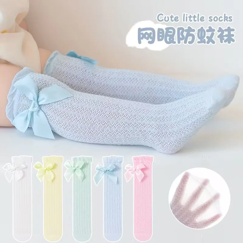 Mädchen Royal Style Bonbonfarben Kleinkind Strumpfhosen Sommer Schleife Kniestrümpfe Baby Kleinkind Schleife Kinder Ausgehöhlte Socke Kinder