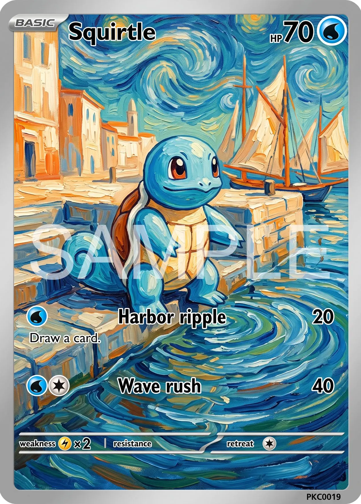7Pcs PKM Cards PTCG Van Gogh Style Squirtle Psyduck Lapras Vaporeon Wartortle Dragonair Wingull Custom Art Set Cards PTCG Gift