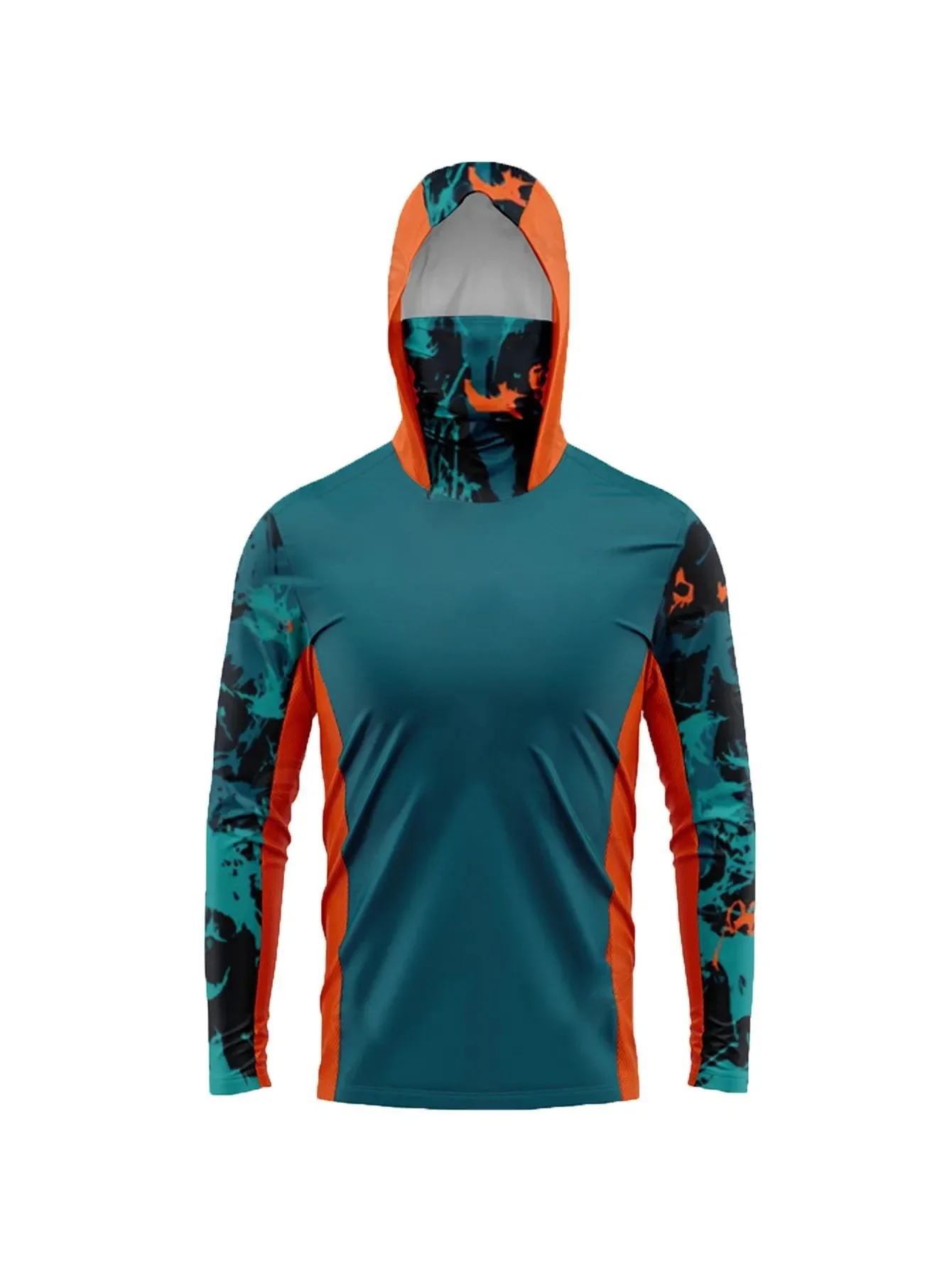 Herren-Anglerhemd mit Kapuze, UPF-Sonnenschutz, langärmelig, mit Gesichtsmaske, Tarnmuster, schnelltrocknend, für Outdoor-Aktivitäten, Wandern, Jagd, Rashguard, Jersey-Oberteil – Detail 2