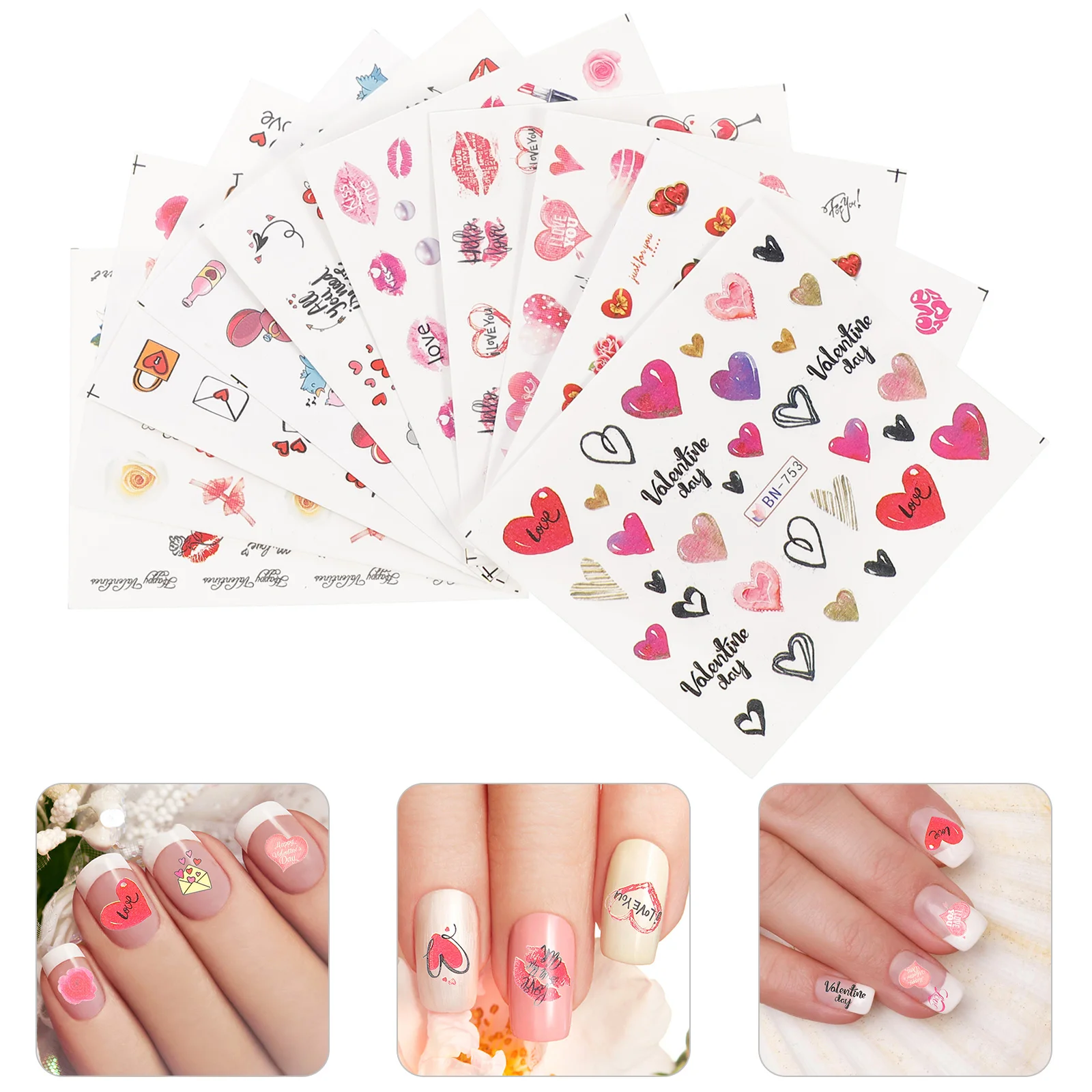 

10 Sheets Nail Sticker Nail Stamping Plates Kit Love Valentine's Day Set Plate Manicure Template