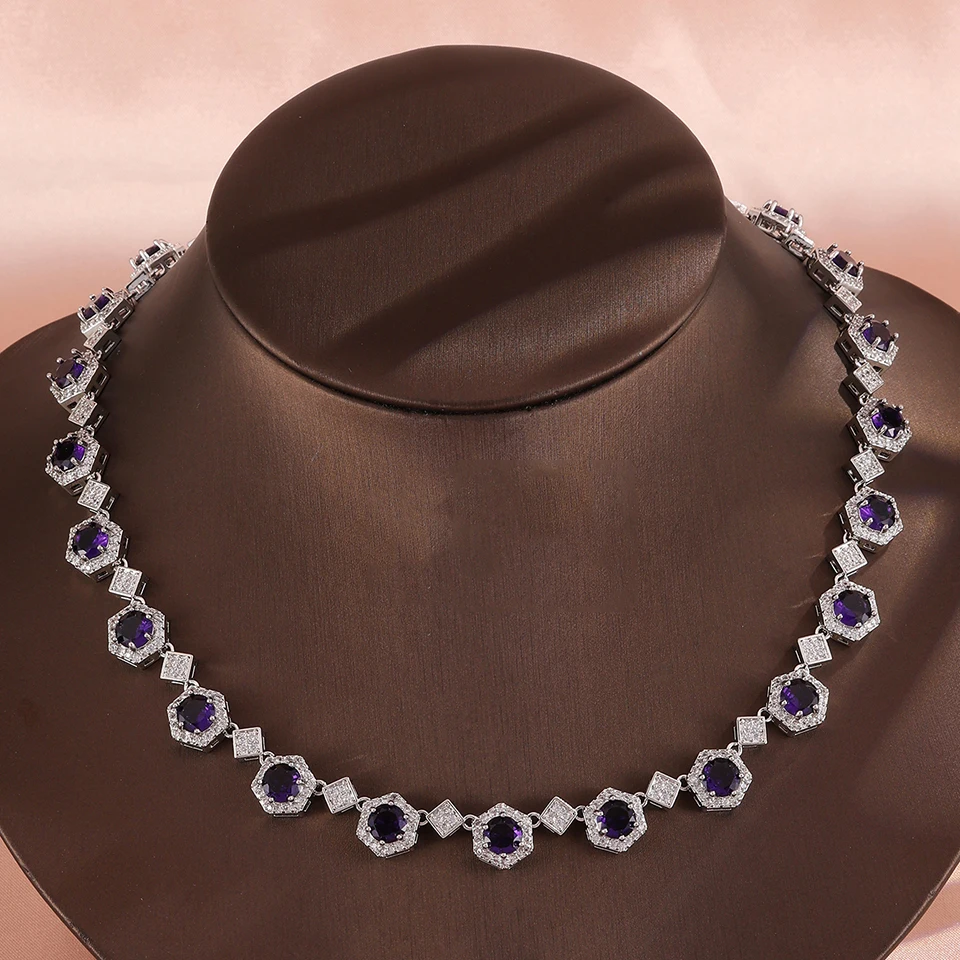 ZAKOL Bunte Geometrische Glänzende Kubische Zirkonia-Kette Tennis-Halskette für Damen, Wunderschöner Luxuriöser Vollbesetzter CZ-Schmuck für Hochzeiten und Partys – Detail 6