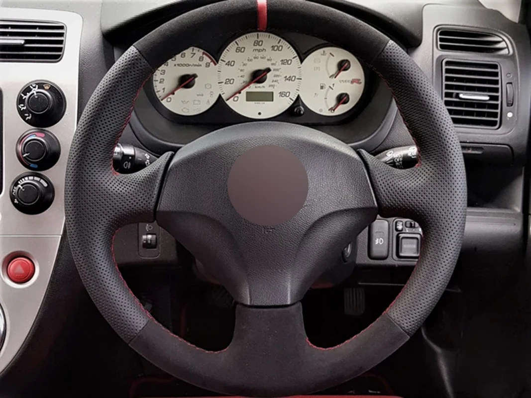 Alcantara Real Leather Steering Wheel Cover Red Thread Red Stripe Car Accessoires for Honda CIVIC EP3 / S2000 / ACURA RSX TYPE-S