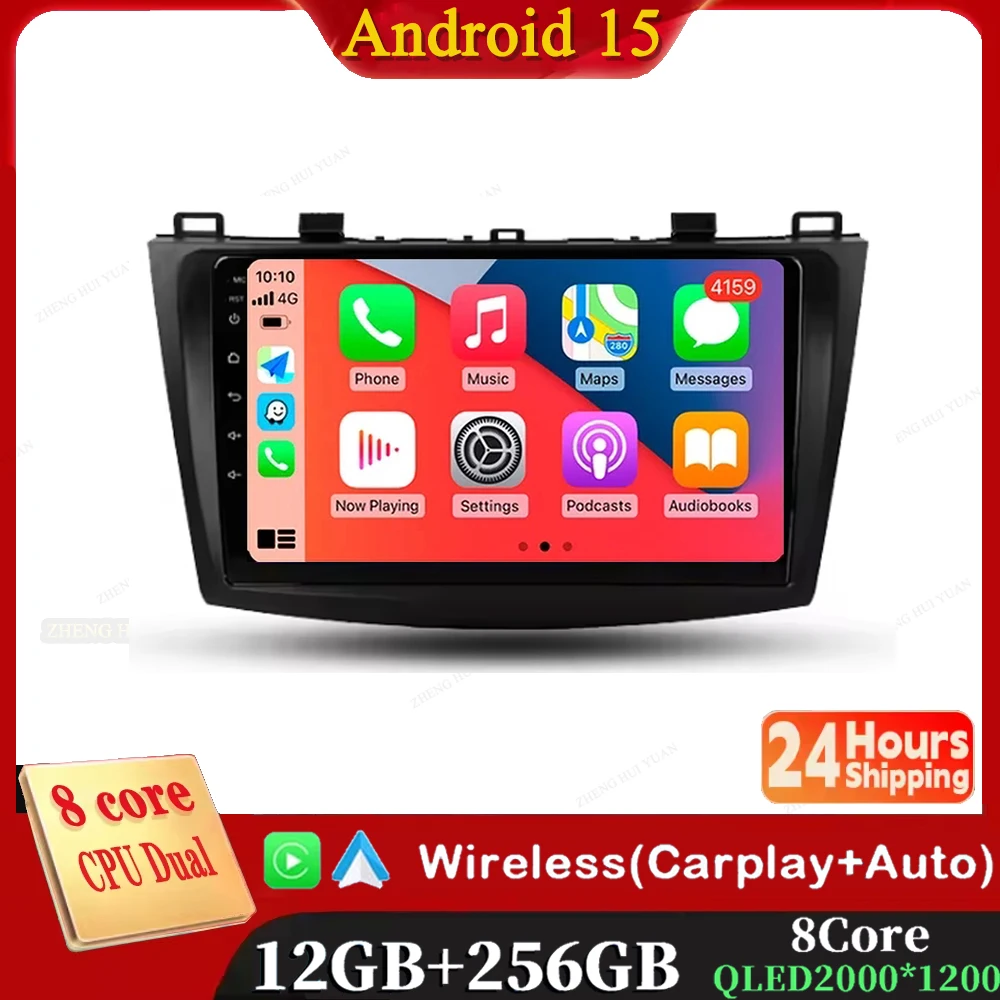 Android 15 12 + 256GB CarPlay Auto para Mazda 3 II para Mazda3 BL 2009 - 2013 Radio de coche reproductor de vídeo Multimedia unidad principal estéreo GPS