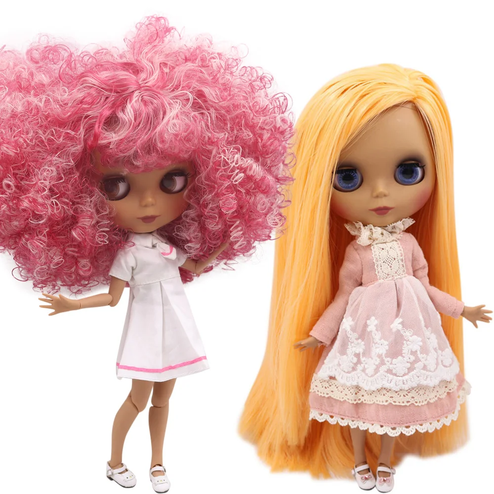 ICY DBS Blyth doll No.QE155/2352 Pink mix red Afro hair with bangs JOINT body Black skin Matte face 1/6  BJD