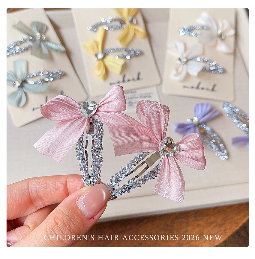 2 Stück/Set Neue Koreanische Niedliche Glänzende Kristall-Haarspangen mit Schleife, Haarschonende Rutschfeste BB-Haarklammern für Babys, Kleinkinder und Kinder – Detail 5