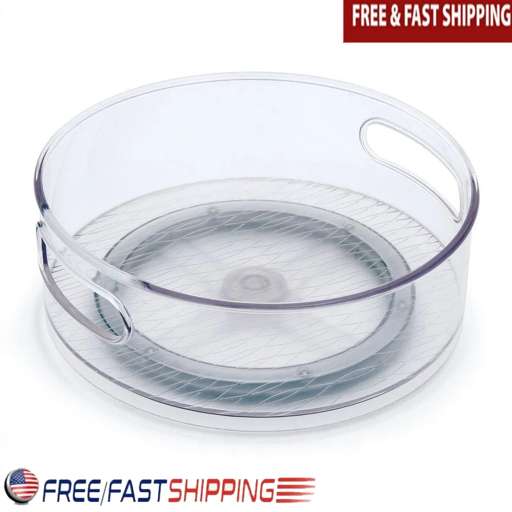 

10 Inch Clear Storage Turntable Organizer Smooth Glide Rotating Tray Pantry Kitchen Office Cleaning Supplies Easy Access