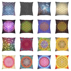 Bedroom Living Room Sofa Geometric Mandala Cushion Cover Pillowcase Sacred Geometry Flower of Life Throw