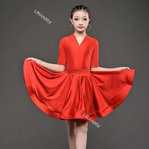 Imagen 2 del producto Vestido de baile latino profesional para niños, vestidos de baile de salón para niñas, vestido de práctica de Rumba Cha Samba, actuación Latina