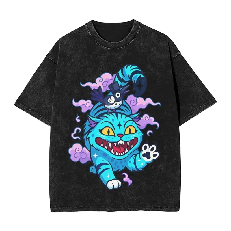

Summmer New Men O-Neck Cotton T Shirt Women Oversized Short Sleeve Kpop Demon Hunters Derpy Tiger Pattern Priting Washed T-Shirt