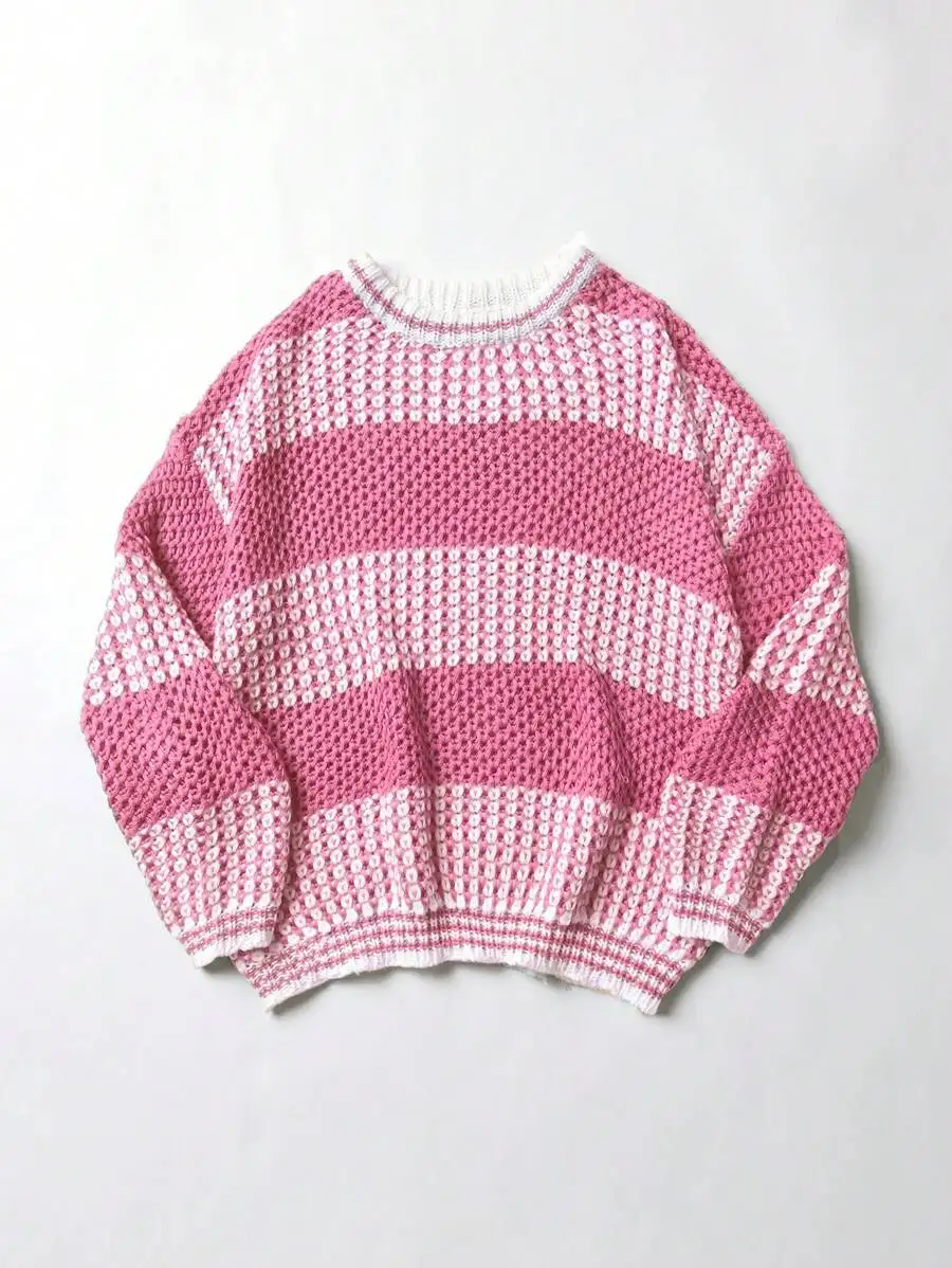 

Women Casual Long Sleeve Colorblock Crew Neck Knit Sweater