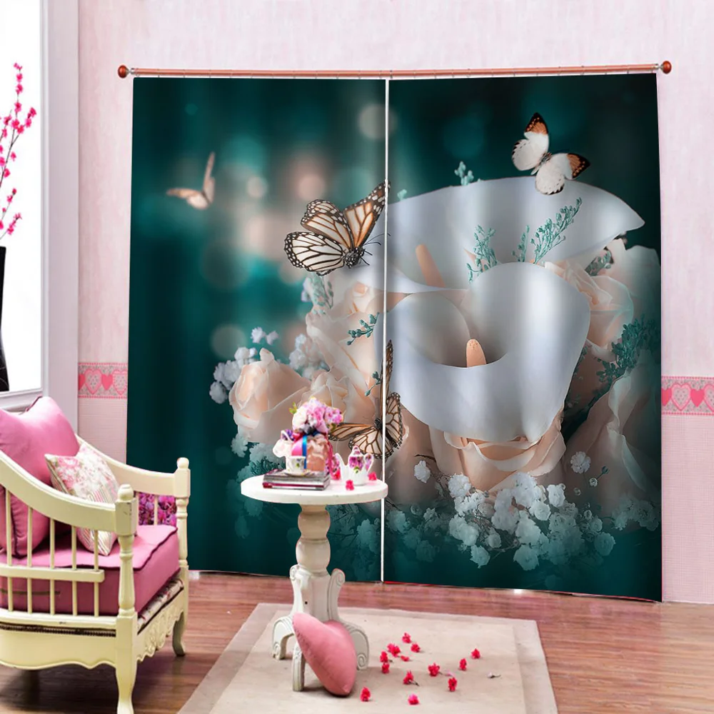 Home Decoration Blackout 3D Curtain stereoscopic lifelike fresh flower curtains Thickened blackout curtains