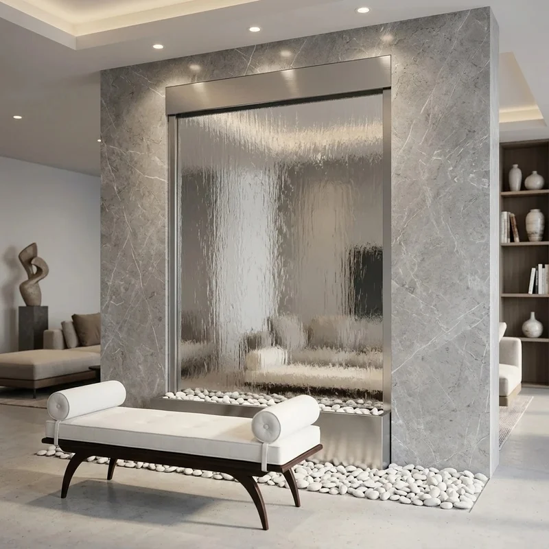 custom.Customized Indoor Contemporary Waterfall Fountain with Company Spa Hotel Glass Wall Restaurant & Shopping