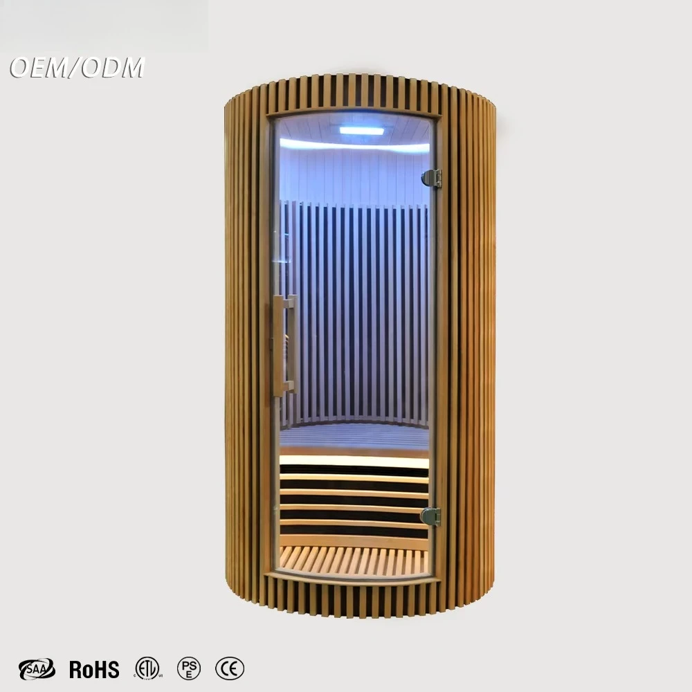 Independent Hemlock Solid Wood Far-Infrared Sauna Room for One Person with Smart Touch Control and Modern Home Spa Design
