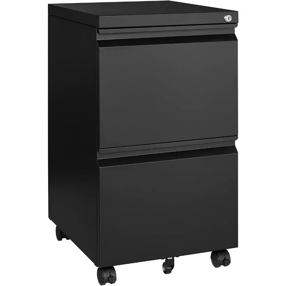 2 Drawer File Cabinet on Wheels, Home Office Mobile Under Desk with Lock, Vertical Files Drawers for Legal/Letter/A4